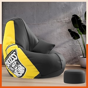biggie bean bag with beans filled 5xl vibeboost premium bean bag with free cushion and footrest - official  epic vibes combo matching color  regular success is not instant-black