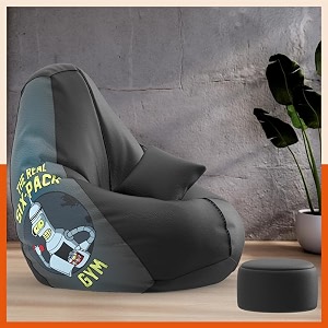 biggie bean bag with beans filled 5xl vibeboost premium bean bag with free cushion and footrest - official  rebel rave combo matching color  regular real 6 pack gym-black