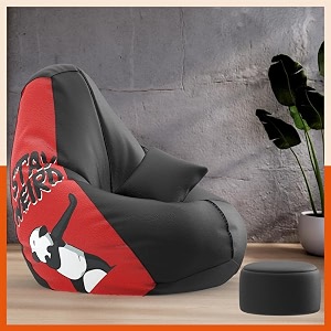 biggie bean bag with beans filled 5xl vibeboost premium bean bag with free cushion and footrest - official  bro-approved combo matching color  regular panda stay weird-black