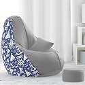Biggie Bean Bag with Beans Filled 5XL Bean Bag with Free Cushion and Footrest - Official : LuxeLounge Combo (Matching Color : Printed, Ship Sail - H - Light-Grey Blue)