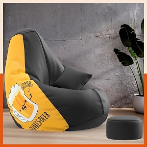 biggie bean bag with beans filled 6xl vibeboost premium bean bag with free cushion and footrest - official  rebel rave combo matching color  regular shakes-beer-black