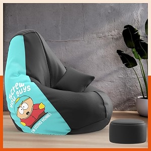 biggie bean bag with beans filled 6xl vibeboost premium bean bag with free cushion and footrest - official  crazy cool combo matching color  regular screw u guys-black