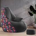 Biggie Bean Bag with Beans Filled 6XL Bean Bag with Free Cushion and Footrest - Official : PrintZen Combo (Matching Color : Printed, Skull-Black)