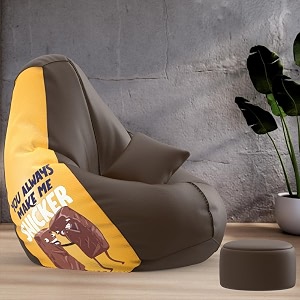 biggie bean bag with beans filled xxxl bean bag with free cushion and footrest - official  printzen combo matching color  printed snicker-brown