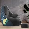 Biggie Bean Bag with Beans Filled XXXL Bean Bag with Free Cushion Footrest - Official : PrintZen Combo (Matching Color : Printed, Sleeping-Black)