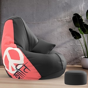 biggie bean bag with beans filled xxxxl bean bag with free cushion and footrest - official  printzen combo matching color  printed shanti-black