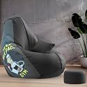Biggie Bean Bag with Beans Filled XXXXL Bean Bag with Free Cushion and Footrest - Official : PrintZen Combo (Matching Color : Printed, Real 6 Pack Gym-Black)