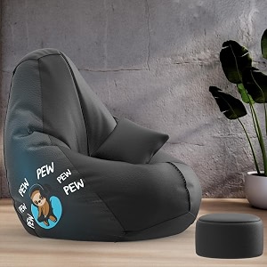 biggie bean bag with beans filled xxxxxl bean bag with free cushion footrest - official  printzen combo matching color  printed pewpew-black
