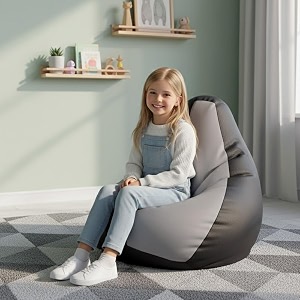 biggie bean bag kids bean bag chair with beans filled-perfect for living roombedroomstudy-sale designregular-black light-grey-faux leather