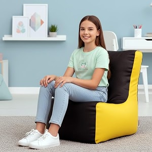 biggie bean bag kids bean bag chair with beans filled-perfect for living roombedroomstudy-sale designregular-black yellow-faux leather
