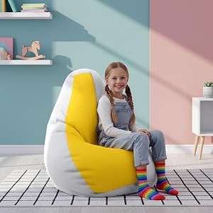 biggie bean bag kids bean bag chair with beans filled-perfect for living roombedroomstudy-sale designregular-white yellow-faux leather