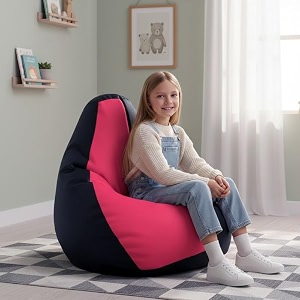 biggie bean bag kids bean bag chair with beans filled-perfect for living roombedroomstudy-sale designregular-black pink-faux leather
