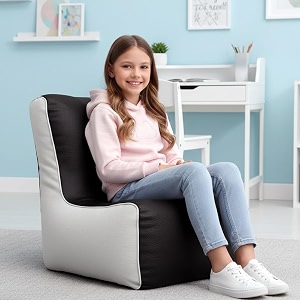biggie bean bag kids bean bag chair with beans filled-perfect for living roombedroomstudy-sale designregular-black white-faux leather