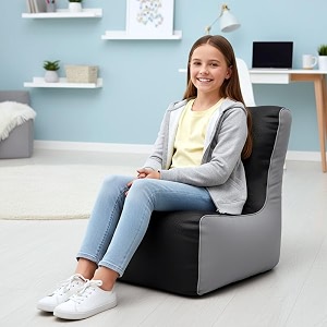 biggie bean bag kids bean bag chair with beans filled-perfect for living roombedroomstudy-sale designregular-black light-grey-faux leather