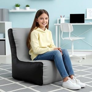 biggie bean bag kids bean bag chair with beans filled-perfect for living roombedroomstudy-sale designregular-light-grey black-faux leather