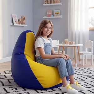 biggie bean bag kids bean bag chair with beans filled-perfect for living roombedroomstudy-sale designregular-blue yellow-faux leather