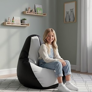 biggie bean bag kids bean bag chair with beans filled-perfect for living roombedroomstudy-sale designregular-black white-faux leather
