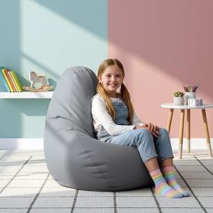 biggie bean bag kids bean bag chair with beans filled-perfect for living roombedroomstudy-sale designregular-light-grey-faux leather
