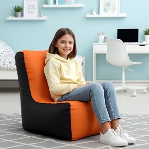 biggie bean bag kids bean bag chair with beans filled-perfect for living roombedroomstudy-sale designregular-orange black-faux leather