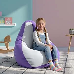 biggie bean bag kids bean bag chair with beans filled-perfect for living roombedroomstudy-sale designregular-lavender white-faux leather