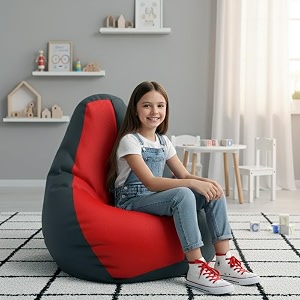 biggie bean bag kids bean bag chair with beans filled-perfect for living roombedroomstudy-sale designregular-dark-grey red-faux leather