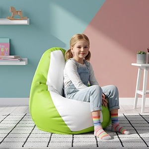 biggie bean bag kids bean bag chair with beans filled-perfect for living roombedroomstudy-sale designregular-parrot-green white-faux leather