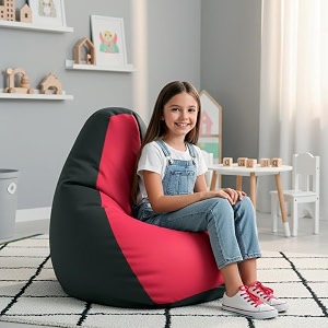 biggie bean bag kids bean bag chair with beans filled-perfect for living roombedroomstudy-sale designregular-dark-grey pink-faux leather