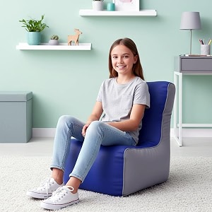 biggie bean bag kids bean bag chair with beans filled-perfect for living roombedroomstudy-sale designregular-blue light-grey-faux leather