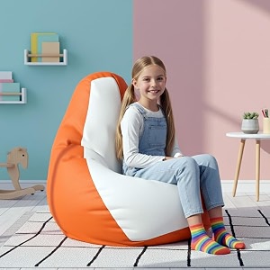 biggie bean bag kids bean bag chair with beans filled-perfect for living roombedroomstudy-sale designregular-orange white-faux leather