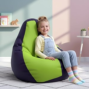 biggie bean bag kids bean bag chair with beans filled-perfect for living roombedroomstudy-sale designregular-indigo parrot-green-faux leather