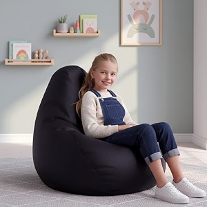 biggie bean bag kids bean bag chair with beans filled-perfect for living roombedroomstudy-sale designregular-black-faux leather