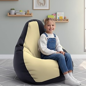biggie bean bag kids bean bag chair with beans filled-perfect for living roombedroomstudy-sale designregular-black cream-faux leather