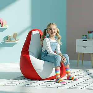 biggie bean bag kids bean bag chair with beans filled-perfect for living roombedroomstudy-sale designregular-red white-faux leather