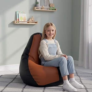 biggie bean bag kids bean bag chair with beans filled-perfect for living roombedroomstudy-sale designregular-black tan-brown-faux leather