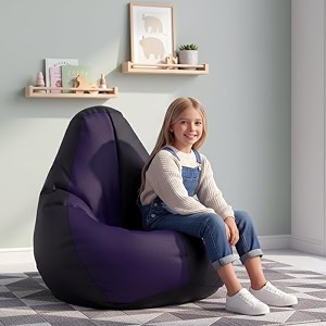 biggie bean bag kids bean bag chair with beans filled-perfect for living roombedroomstudy-sale designregular-black indigo-faux leather
