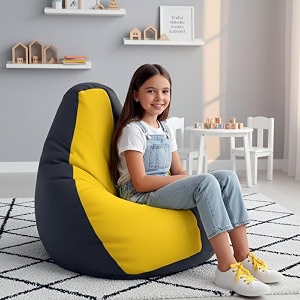 biggie bean bag kids bean bag chair with beans filled-perfect for living roombedroomstudy-sale designregular-dark-grey yellow-faux leather