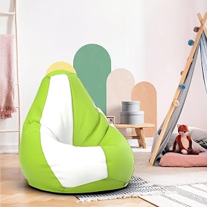 biggie bean bag kids bean bag chair with beans filled-perfect for living roombedroomstudy-sale designregular-pea-green white-faux leather