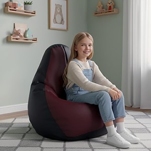 biggie bean bag kids bean bag chair with beans filled-perfect for living roombedroomstudy-sale designregular-black maroon-faux leather