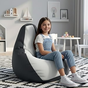 biggie bean bag kids bean bag chair with beans filled-perfect for living roombedroomstudy-sale designregular-dark-grey white-faux leather