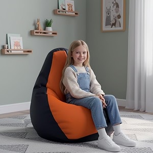 biggie bean bag kids bean bag chair with beans filled-perfect for living roombedroomstudy-sale designregular-black orange-faux leather