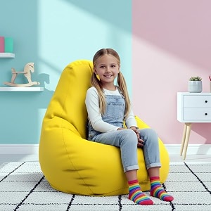biggie bean bag kids bean bag chair with beans filled-perfect for living roombedroomstudy-sale designregular-yellow-faux leather
