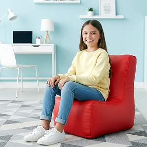 biggie bean bag kids bean bag chair with beans filled-perfect for living roombedroomstudy-sale designregular-red-faux leather