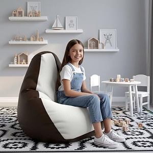 biggie bean bag kids bean bag chair with beans filled-perfect for living roombedroomstudy-sale designregular-brown white-faux leather