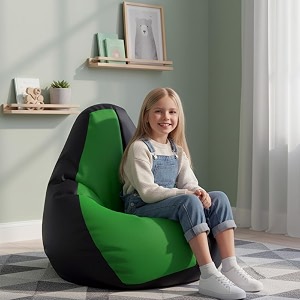 biggie bean bag kids bean bag chair with beans filled-perfect for living roombedroomstudy-sale designregular-black parrot-green-faux leather