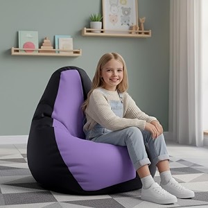 biggie bean bag kids bean bag chair with beans filled-perfect for living roombedroomstudy-sale designregular-black lavender-faux leather
