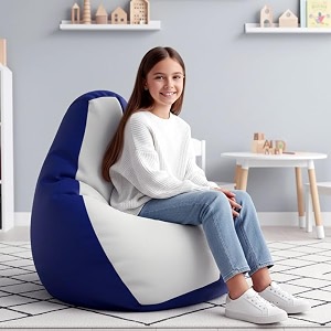 biggie bean bag kids bean bag chair with beans filled-perfect for living roombedroomstudy-sale designregular-blue white-faux leather