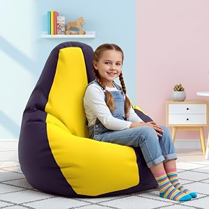 biggie bean bag kids bean bag chair with beans filled-perfect for living roombedroomstudy-sale designregular-indigo yellow-faux leather