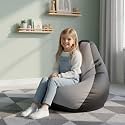Biggie Bean Bag Kids Bean Bag Chair with Beans Filled-Perfect for Living Room,Bedroom,Study-Sale Design(Regular-Black Light-Grey)-Faux Leather