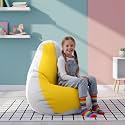 Biggie Bean Bag Kids Bean Bag Chair with Beans Filled-Perfect for Living Room,Bedroom,Study-Sale Design(Regular-White Yellow)-Faux Leather