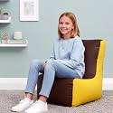 Biggie Bean Bag Kids Bean Bag Chair with Beans Filled-Perfect for Living Room,Bedroom,Study-Sale Design(Regular-Brown Yellow)-Faux Leather